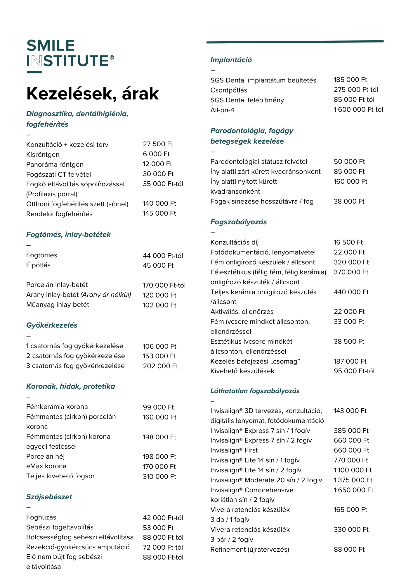 Smile Institute - Dr. Nagy Dominik - Kezelések és árak